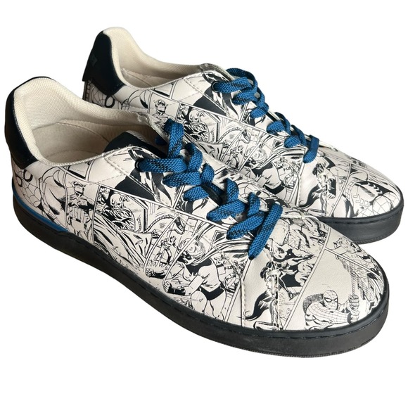Coach X Marvel Comic Book Print Leather Shoes Sneakers Men Size 9D - Picture 1 of 9